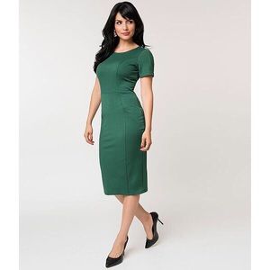 Unique Vintage Wiggle Dress- Emerald